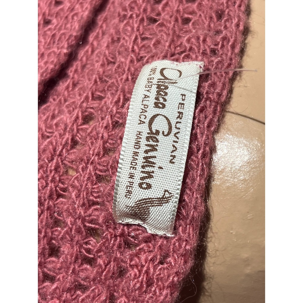 Alpaca Genuino Scarf 100% Baby Alpaca Hand Made Peru Mauve Pink Open Knit Fringe - Picture 2 of 7